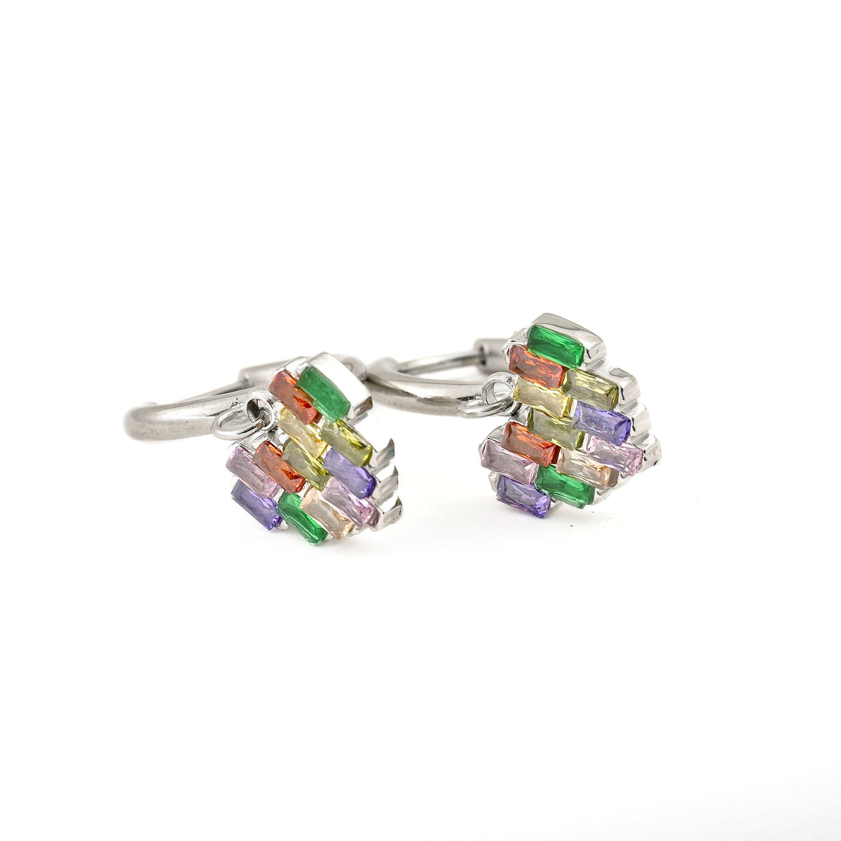 Mixed Color Heart Hoop Earrings - Stainless Steel