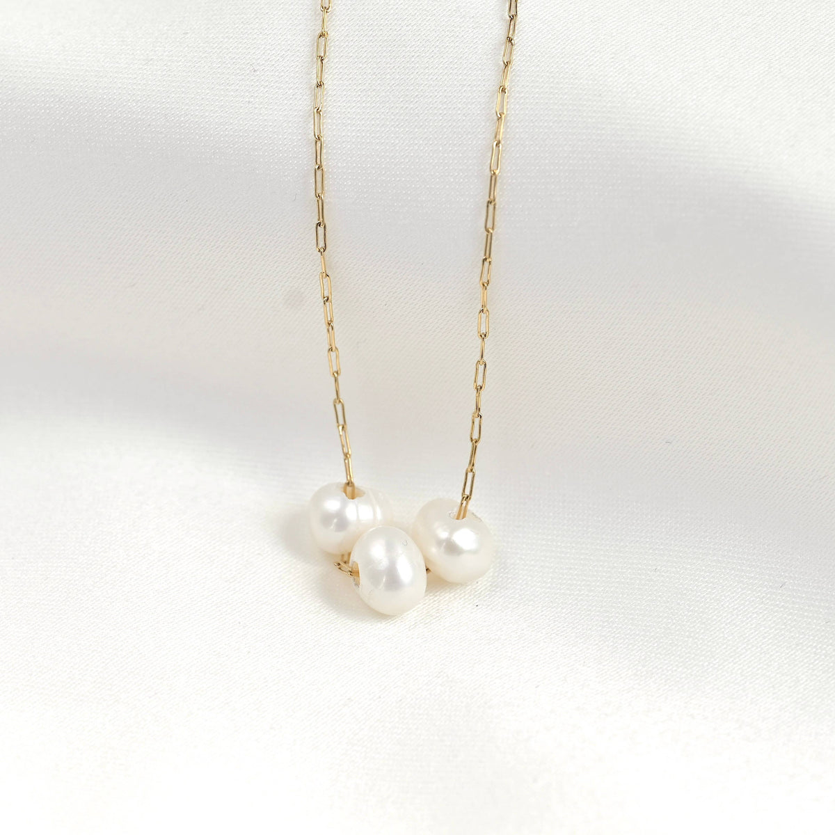 Gold Triple Freshwater Pearl Necklace - Stainless Steel
