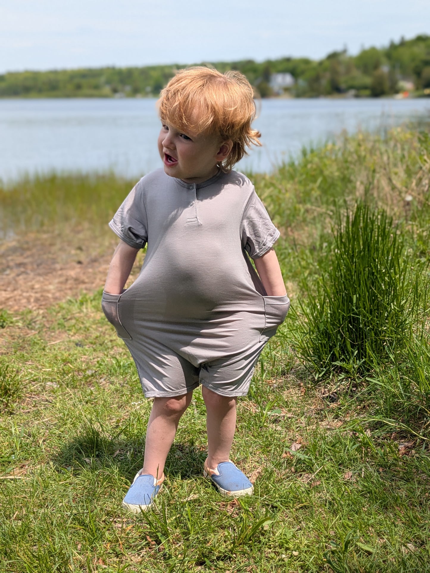 Baby Organic Lycell Romper-Light Grey