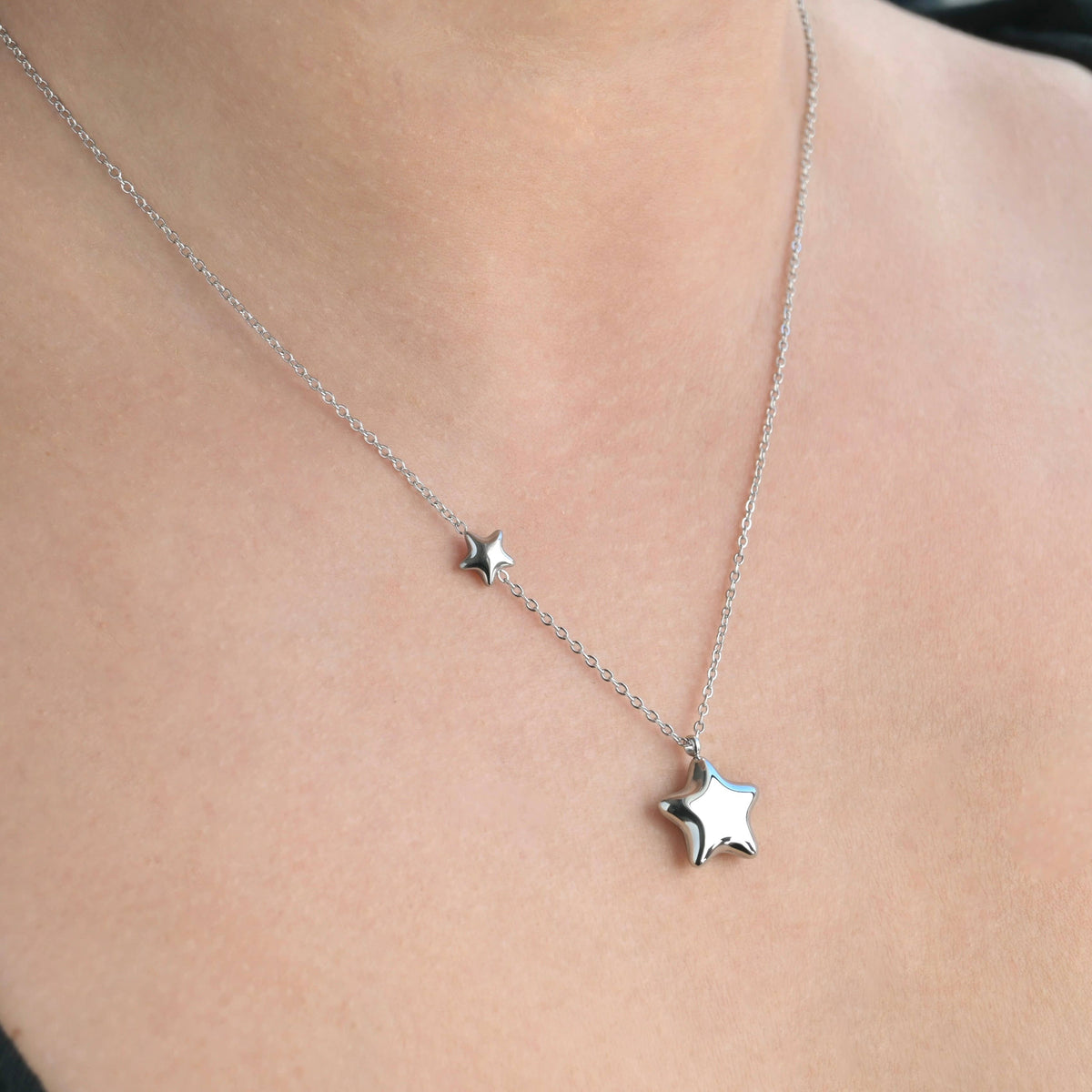 Puffy Star Pendant Necklace - Stainless Steel