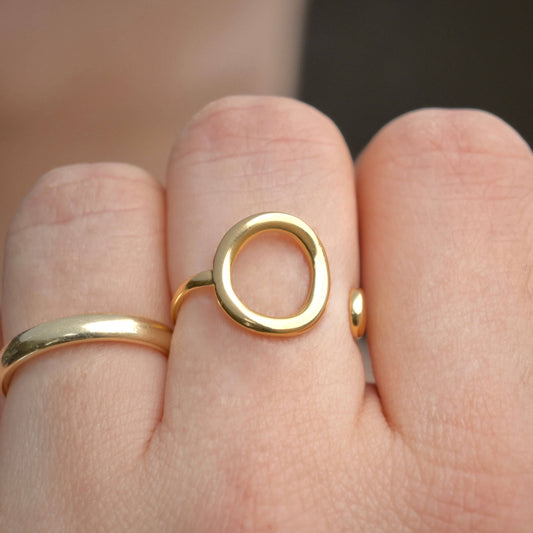 Asymmetrical Open Circle Cuff Ring - Stainless Steel