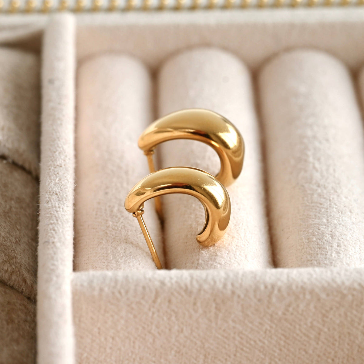 Small Dome Huggie Earrings - Stainless Steel Thick C Hoops