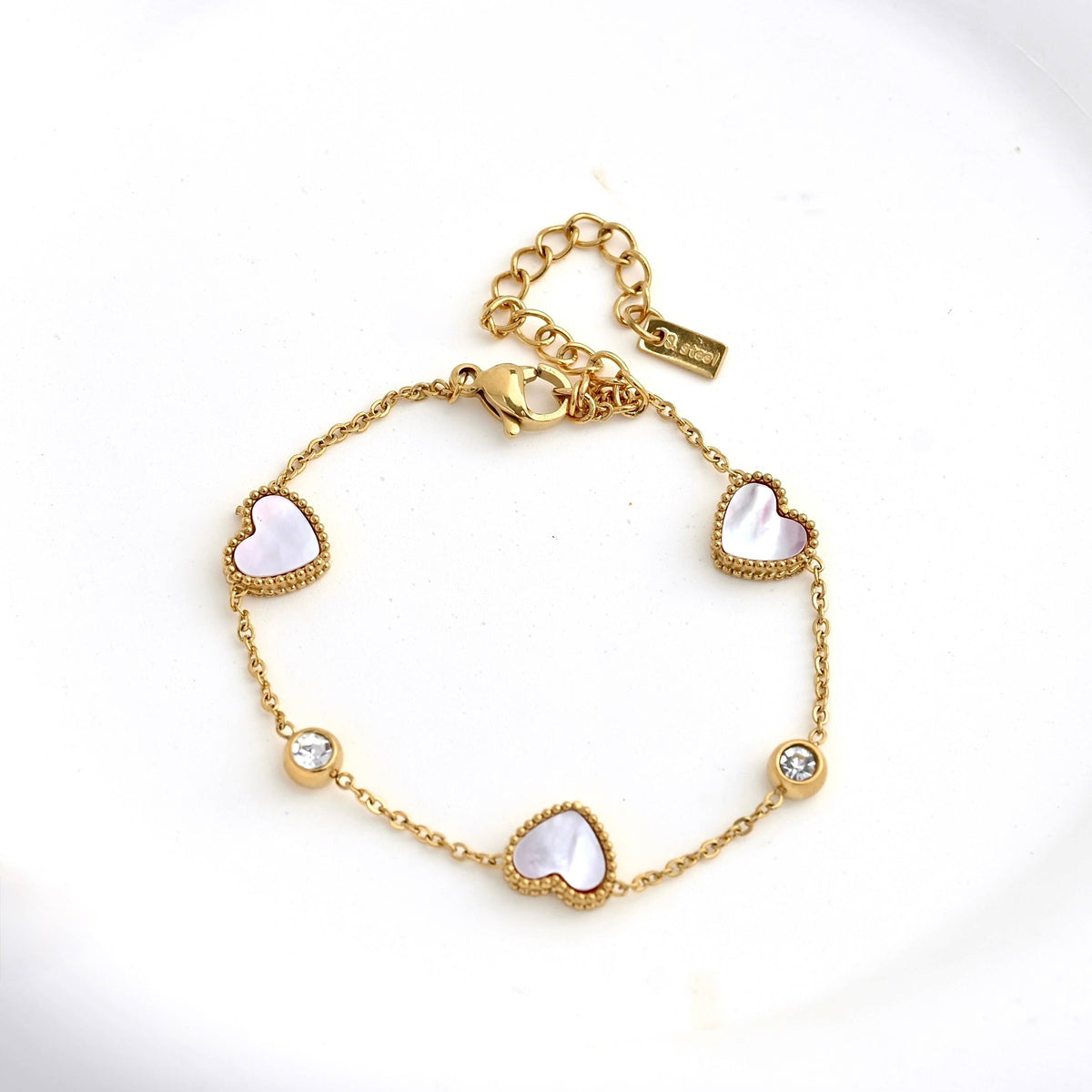 Shell Inlay Milgrain Heart Bracelet - Gold Stainless Steel