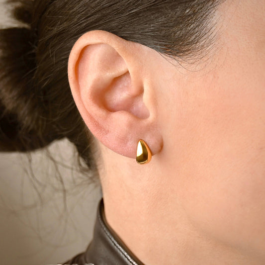 Small Dome Huggie Earrings - Stainless Steel Thick C Hoops