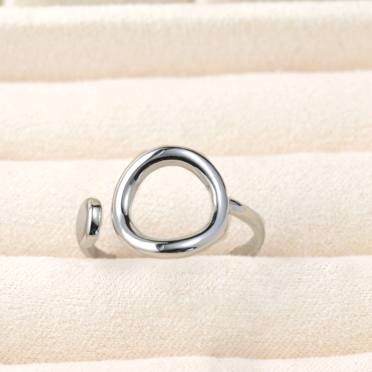 Asymmetrical Open Circle Cuff Ring - Stainless Steel