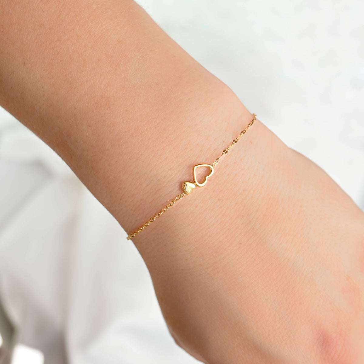 Gold Mixed Chain Double Heart Bracelet - Stainless Steel