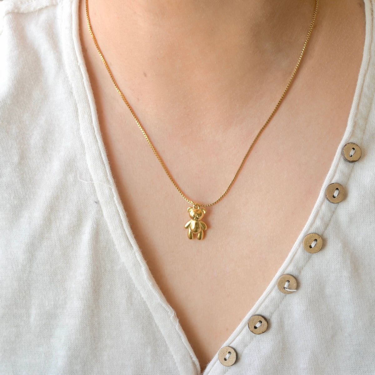 Teddy Bear Necklace - 18k Gold Stainless Steel Bear Pendant