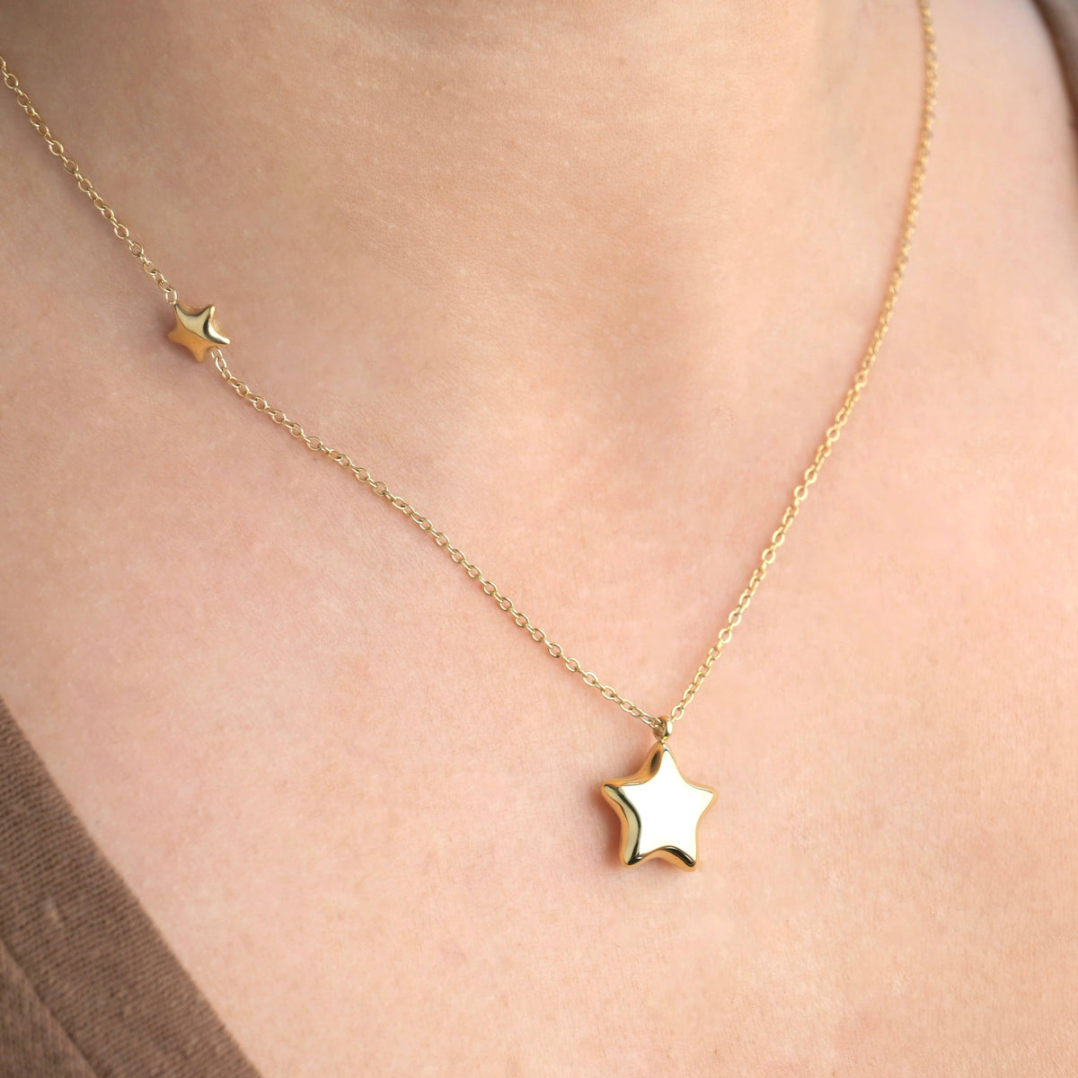 Puffy Star Pendant Necklace - Stainless Steel