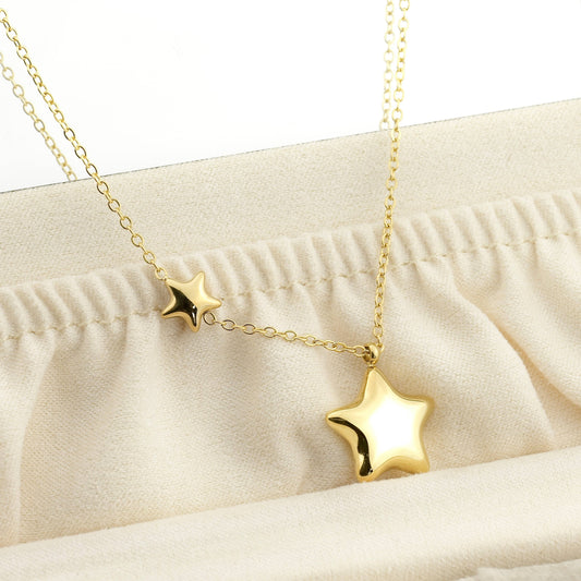 Puffy Star Pendant Necklace - Stainless Steel