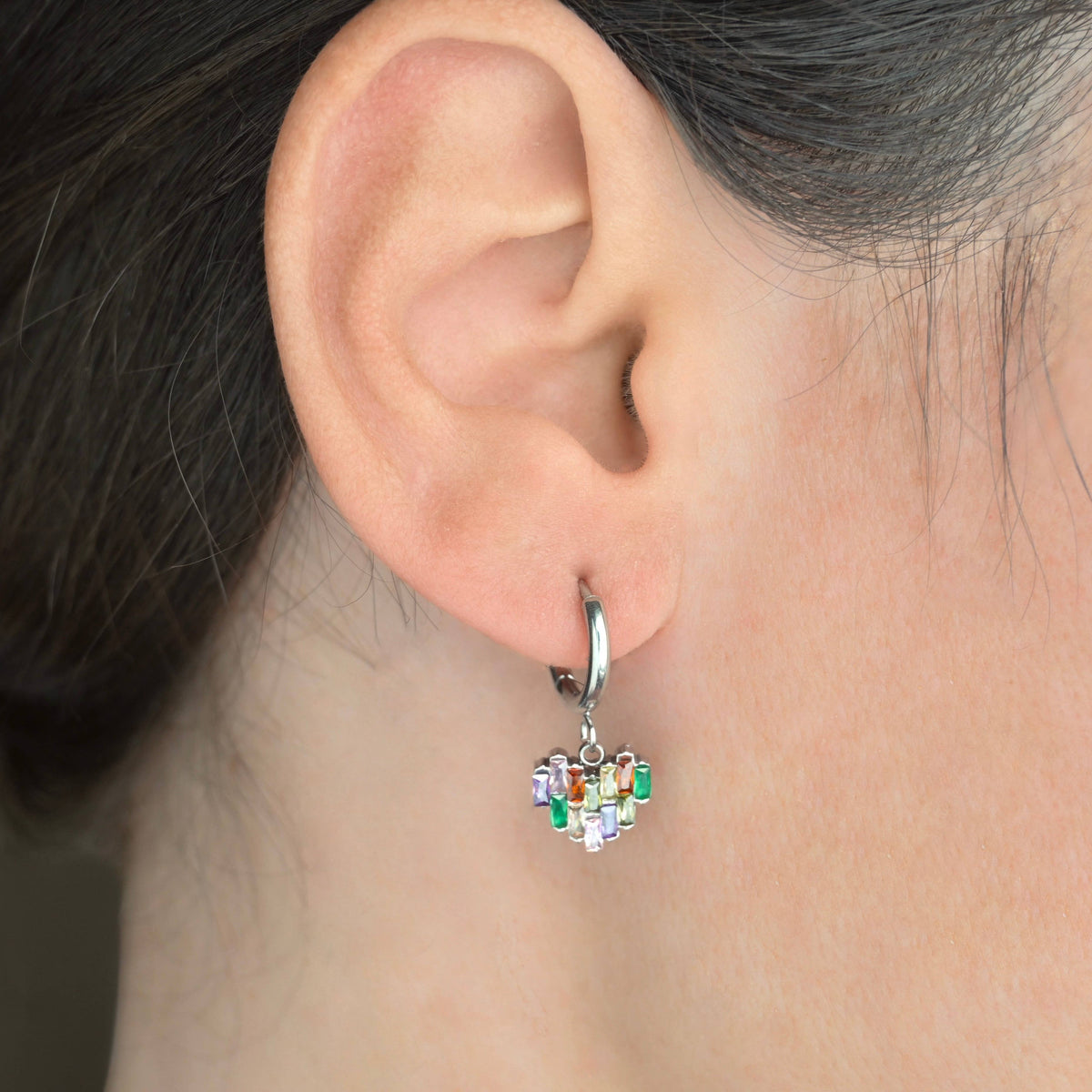Mixed Color Heart Hoop Earrings - Stainless Steel