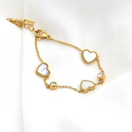 Shell Inlay Milgrain Heart Bracelet - Gold Stainless Steel