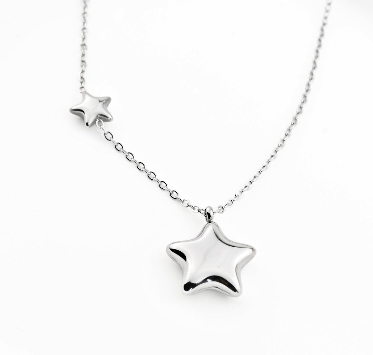 Puffy Star Pendant Necklace - Stainless Steel