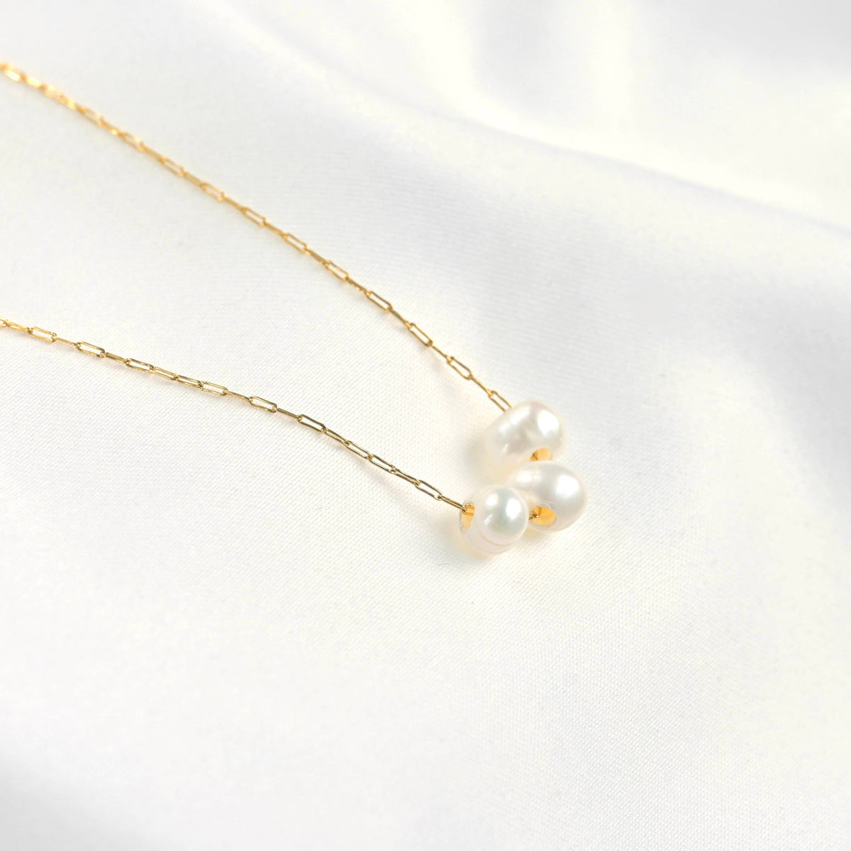 Gold Triple Freshwater Pearl Necklace - Stainless Steel