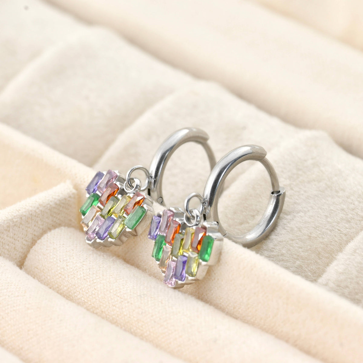 Mixed Color Heart Hoop Earrings - Stainless Steel