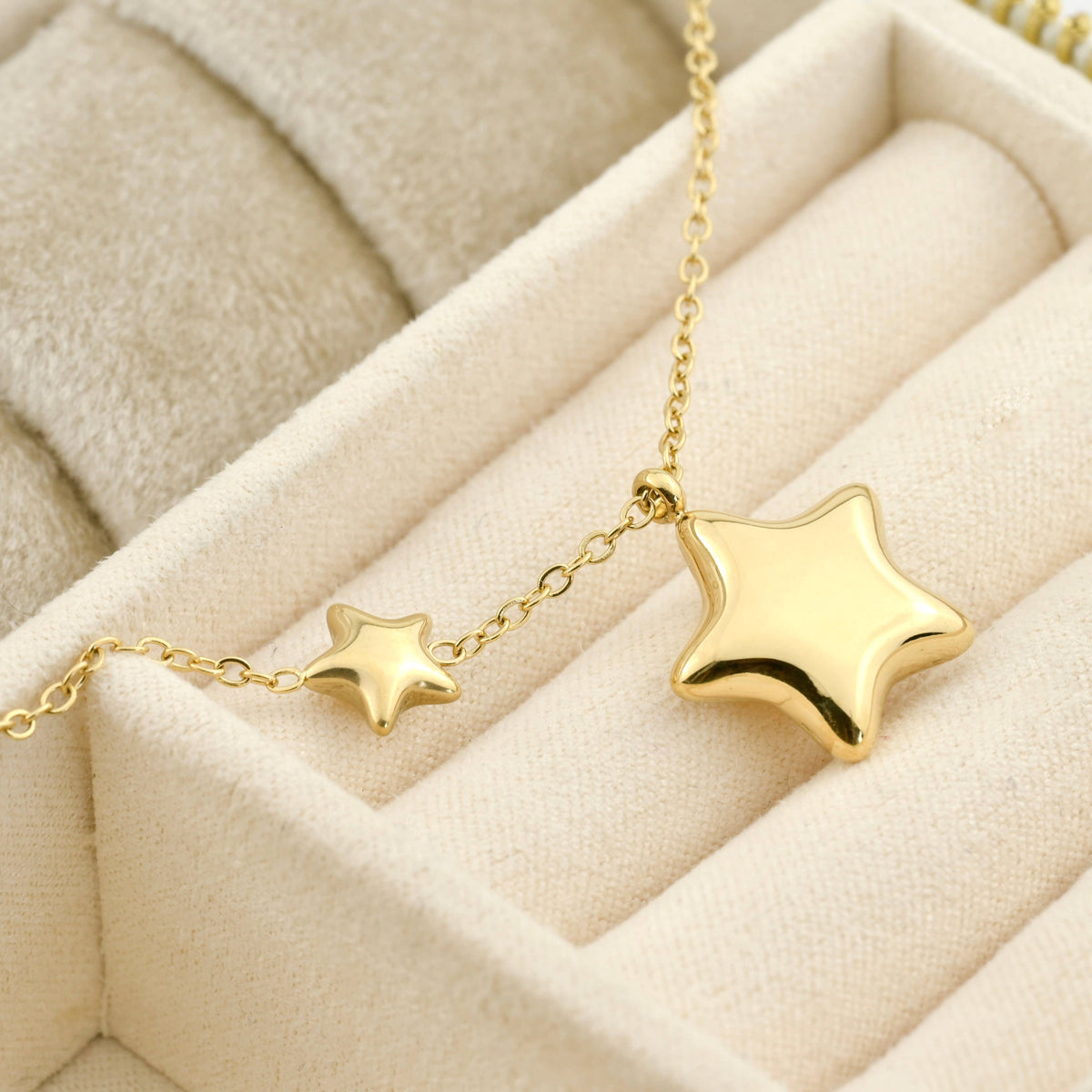 Puffy Star Pendant Necklace - Stainless Steel