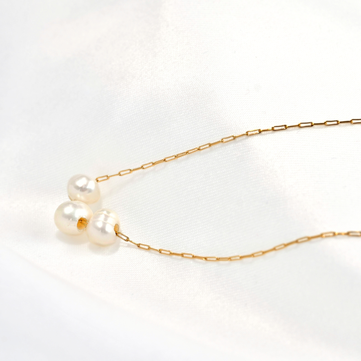Gold Triple Freshwater Pearl Necklace - Stainless Steel
