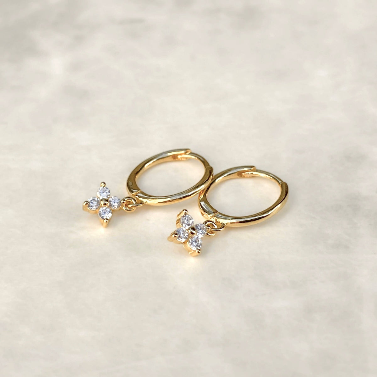 Clover Earring Huggie Hoop- 925 Sterling Silver & Cubic Zirconia