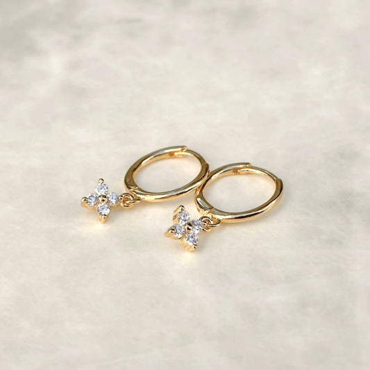 Clover Earring Huggie Hoop- 925 Sterling Silver & Cubic Zirconia