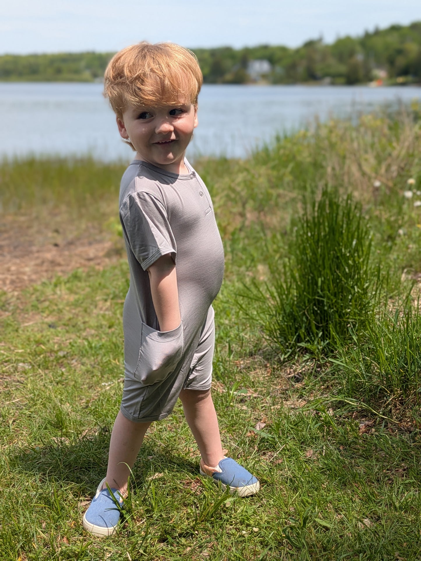 Baby Organic Lycell Romper-Light Grey