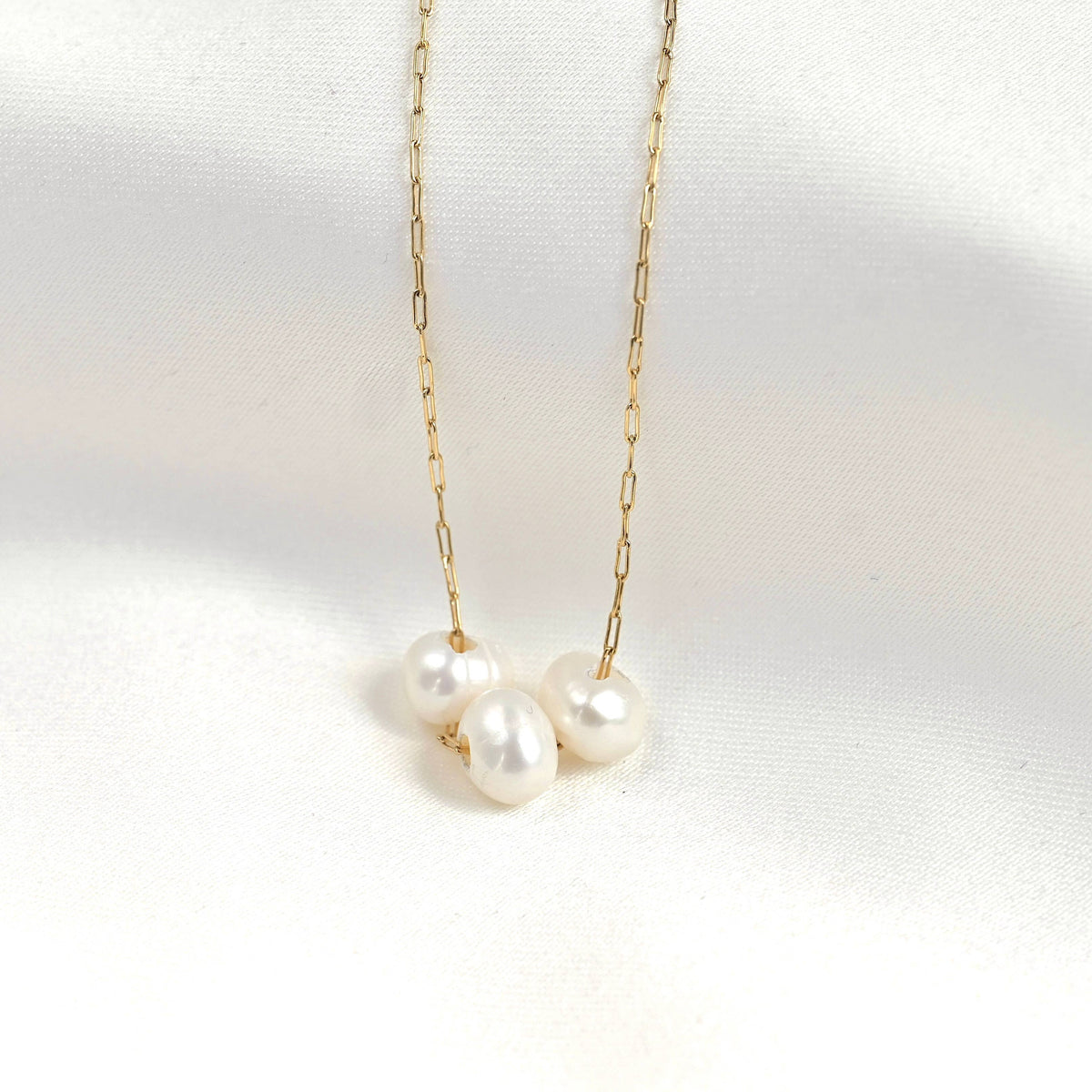 Gold Triple Freshwater Pearl Necklace - Stainless Steel