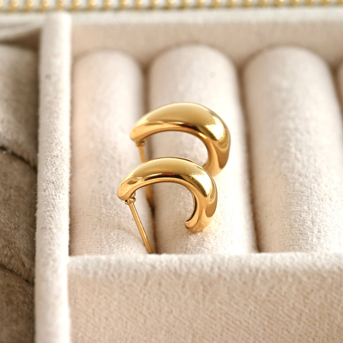 Small Dome Huggie Earrings - Stainless Steel Thick C Hoops