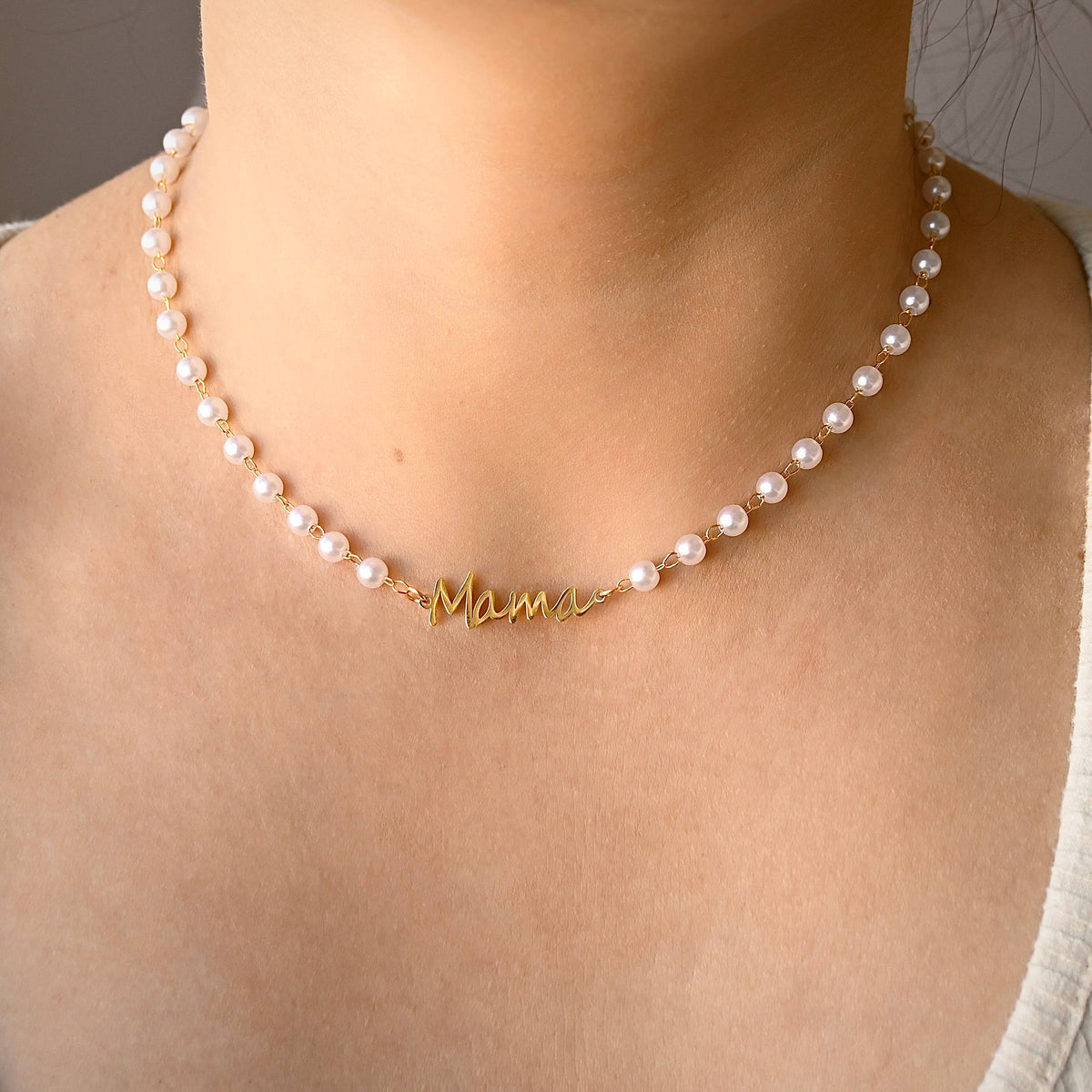 Pearl Mama Necklace - Stainless Steel Mama Pendant