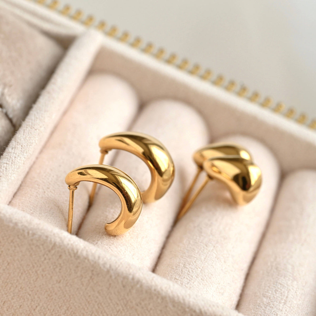Small Dome Huggie Earrings - Stainless Steel Thick C Hoops