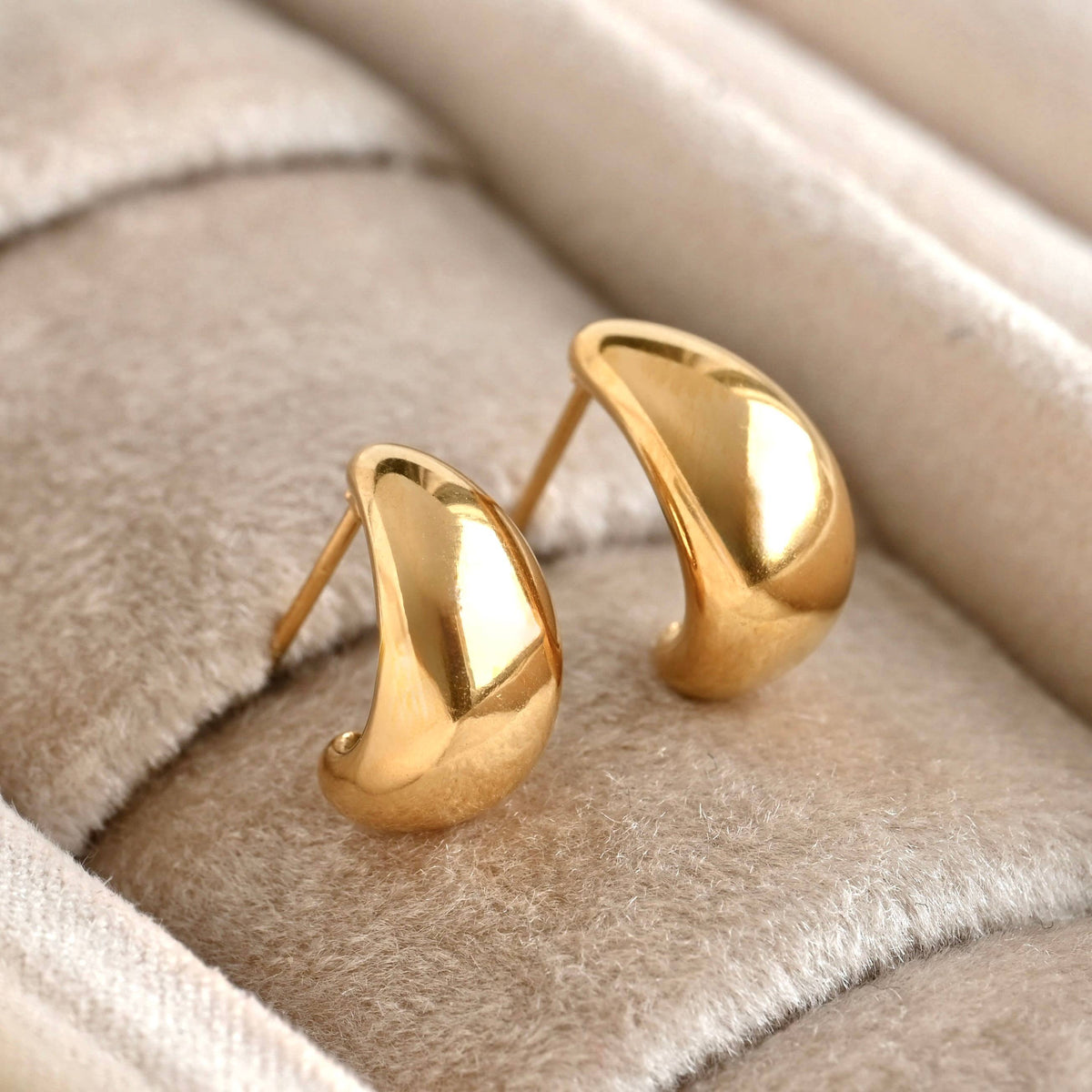 Small Dome Huggie Earrings - Stainless Steel Thick C Hoops