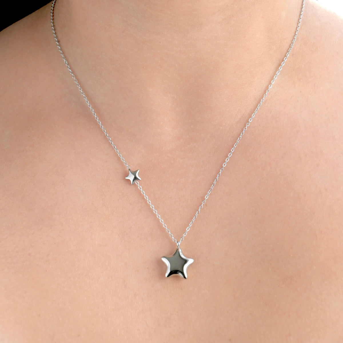 Puffy Star Pendant Necklace - Stainless Steel