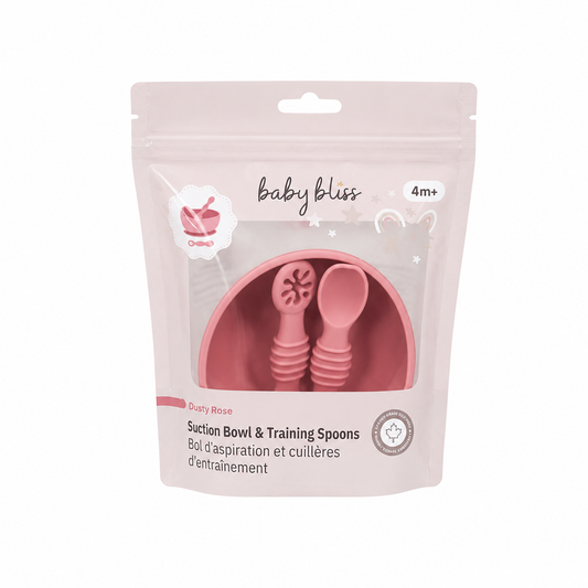 Suction Bowl & Training Spoons - Dusty Rose